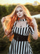 Schwarz 1950er Halloween Beetlejuice Kostüm Streifen Hohl Kragen Kleid