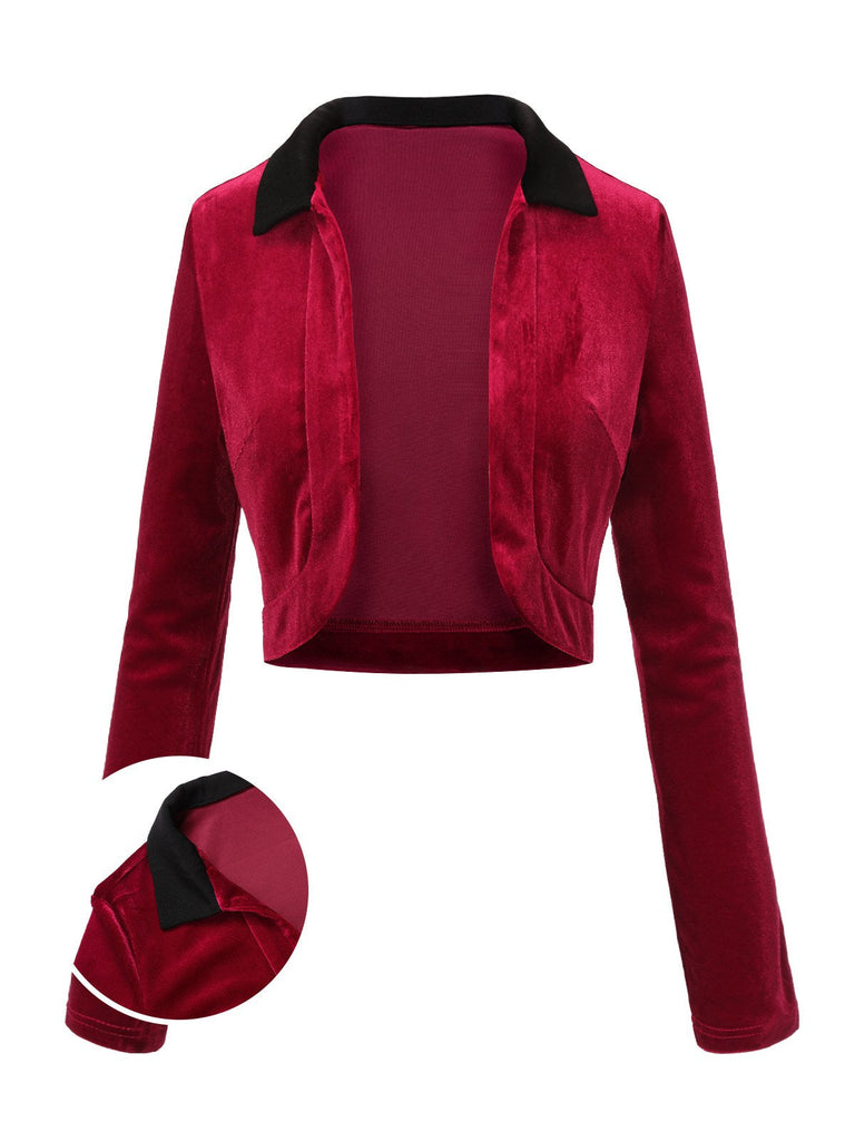 Rot 1930er Kontrast Revers Samt Bolero Jacke