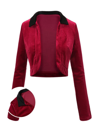 Rot 1930er Kontrast Revers Samt Bolero Jacke