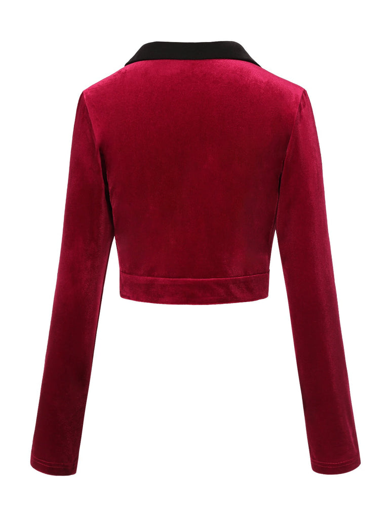 Rot 1930er Kontrast Revers Samt Bolero Jacke