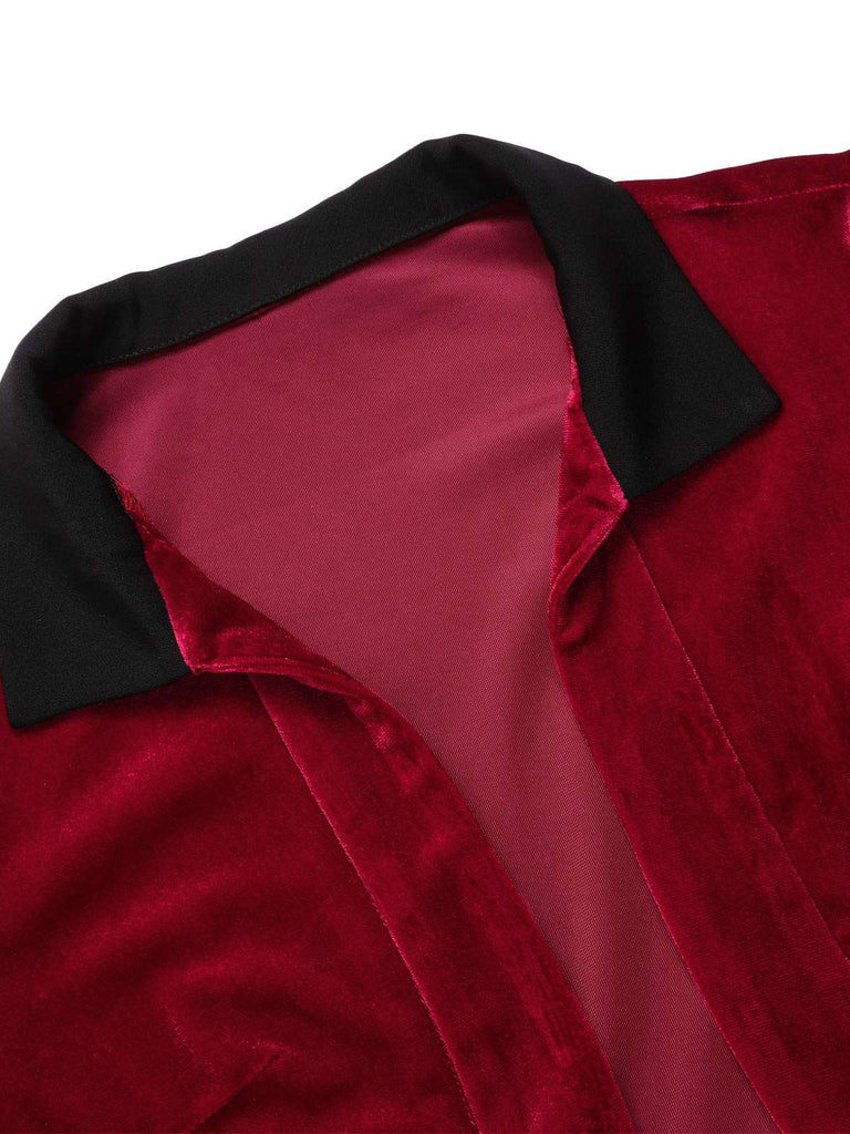 Rot 1930er Kontrast Revers Samt Bolero Jacke