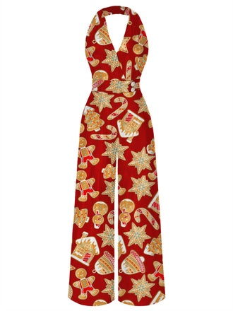 1970er Lebkuchenmann V-Ausschnitt Halter Jumpsuit