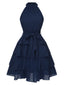 Tiefblau 1950er Solide Ärmellos Gürtel Tutu Kleid