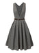 Grau 1940er Tief V-Ausschnitt Tal-Plaid Kleid