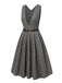 Grau 1940er Tief V-Ausschnitt Tal-Plaid Kleid