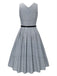 Grau 1940er Tief V-Ausschnitt Tal-Plaid Kleid