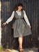 Grau 1940er Tief V-Ausschnitt Tal-Plaid Kleid