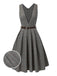 Grau 1940er Tief V-Ausschnitt Tal-Plaid Kleid