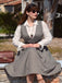 Grau 1940er Tief V-Ausschnitt Tal-Plaid Kleid