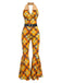 70er Jumpsuit mit Blumen-Patchworkmuster und Neckholder