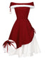 [Vorverkauf] Rot 1950er Weihnachten Plüsch Schulterfrei Kleid