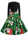 Grün 1950er Weihnachten Blütenkragen Patchwork Kleid