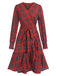 Rot 1960er Tartan Plaids Rüschensaum Gürtel Kleid