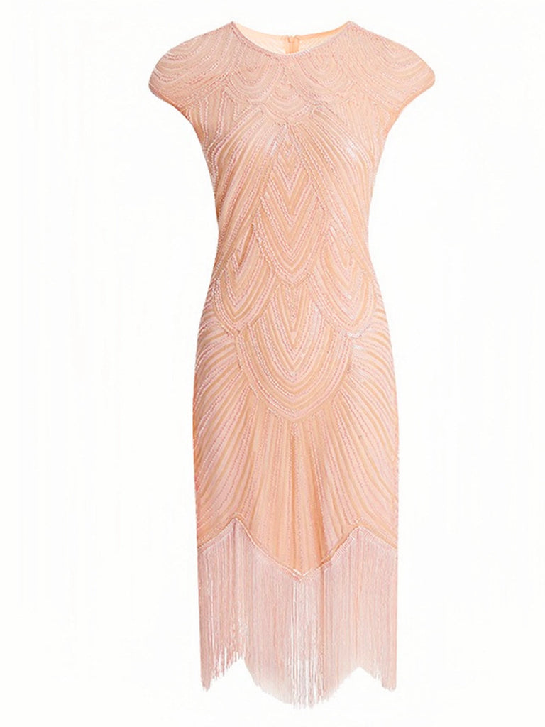 [Vorverkauf] Rosa 1920er Quaste Flügelärmel Pailletten Kleid