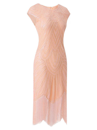 [Vorverkauf] Rosa 1920er Quaste Flügelärmel Pailletten Kleid