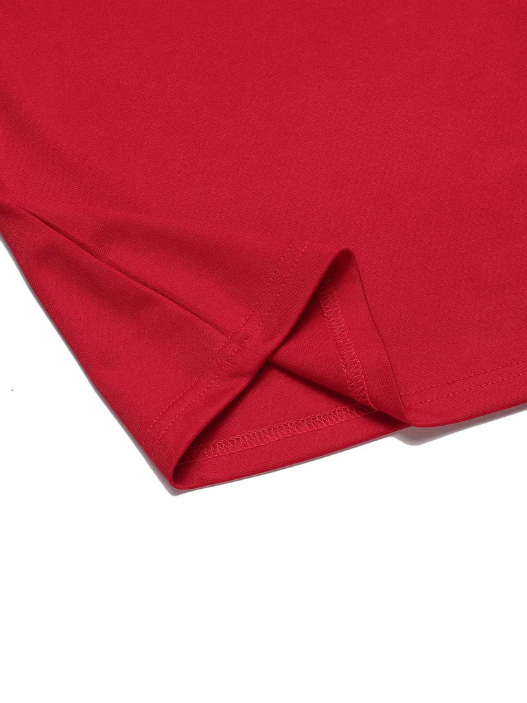 Rot 1940er Solide Halbe Ärmel Revers Top