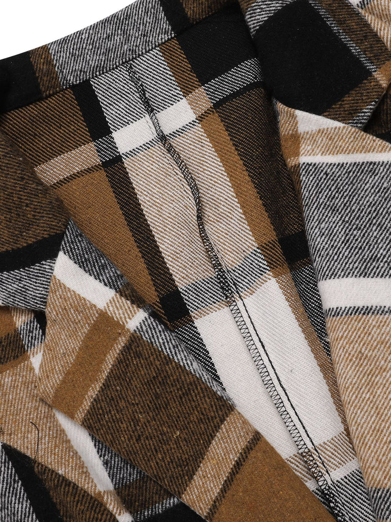 Multicolor 1970er Revers Plaid Ärmellos Mantel