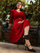1950er Solide Samt V-Ausschnitt Swing Kleid