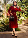 1950er Solide Samt V-Ausschnitt Swing Kleid