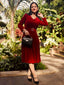 1950er Solide Samt V-Ausschnitt Swing Kleid