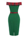 Grün 1960er Tartan Patchwork Schulterfrei Kleid