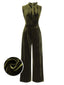 Grün 1940er Krawattenhals Samt Jumpsuit