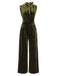 Grün 1940er Krawattenhals Samt Jumpsuit