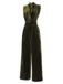 Grün 1940er Krawattenhals Samt Jumpsuit