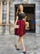 Rot 1950er Schmetterling Besticktes Masche Patchwork Kleid