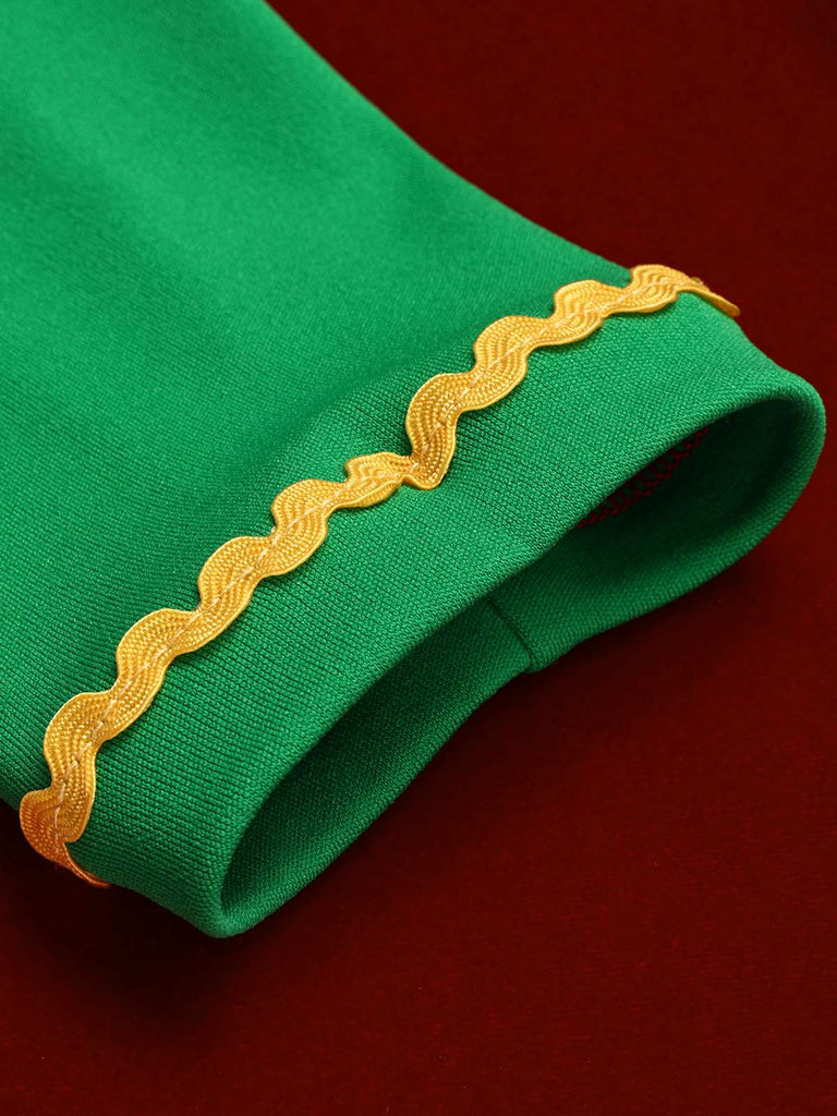 Rot 1960er Weihnachten Wellensaum Kontrast Kleid