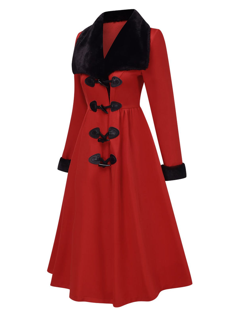 1950er Rot & Schwarz Pelzkragen Mantel