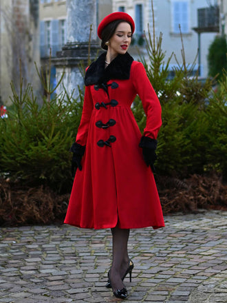 1950er Rot & Schwarz Pelzkragen Mantel