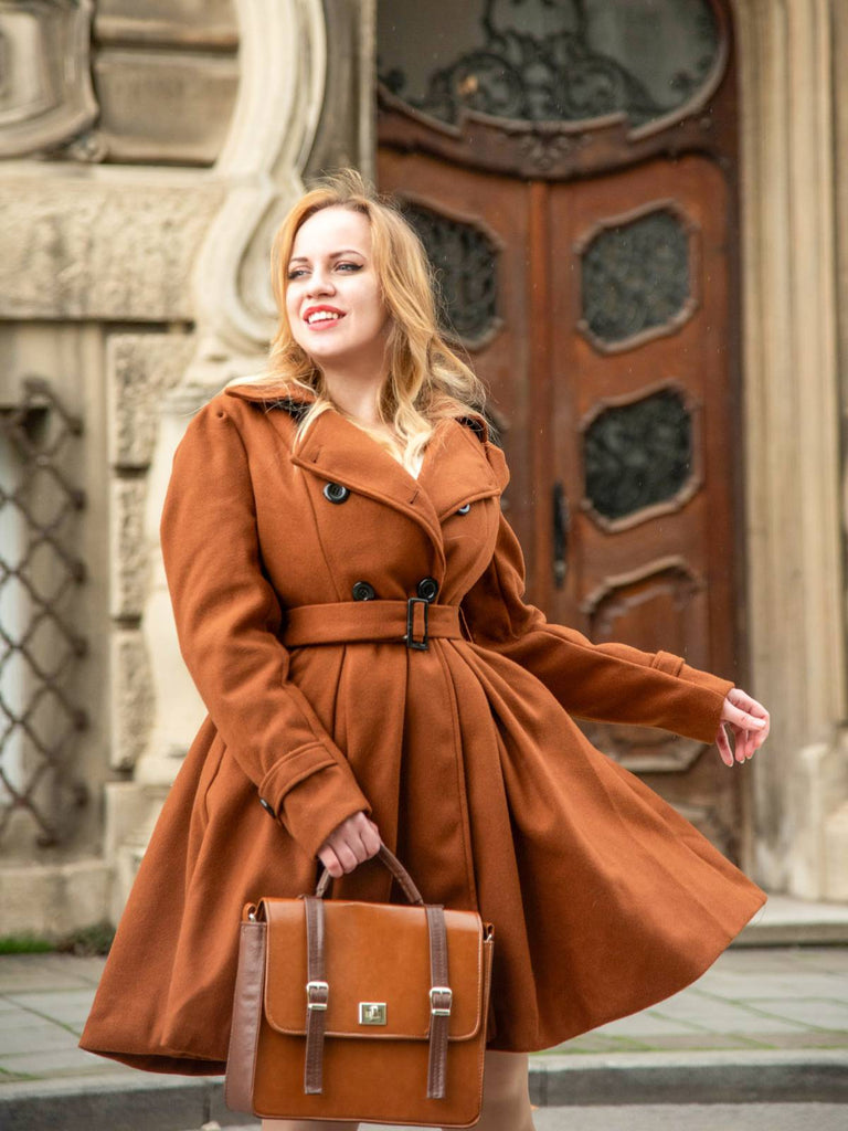 Braun 1950er Solide Farbe Revers Schmaler Mantel