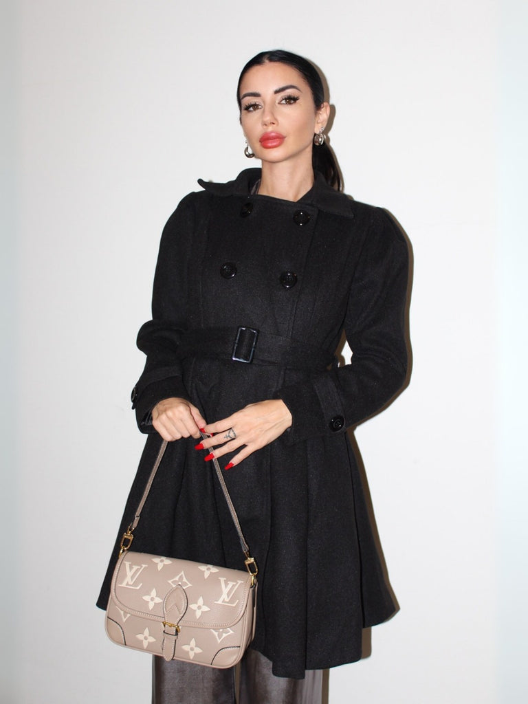 Schwarz 1950er Solide Farbe Revers Schmaler Mantel