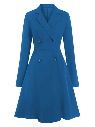 Blaues 1950er Solide Revers Zweireihig Graben Mantel