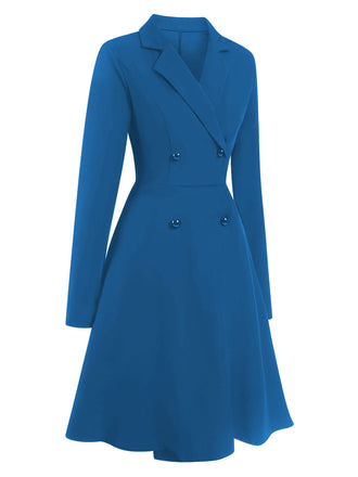Blaues 1950er Solide Revers Zweireihig Graben Mantel