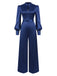 Blau 1930er Satin Bischofsärmel Jumpsuit