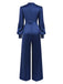 Blau 1930er Satin Bischofsärmel Jumpsuit