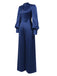 Blau 1930er Satin Bischofsärmel Jumpsuit