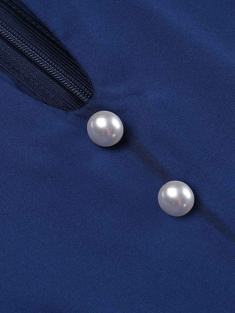 Blau 1930er Satin Bischofsärmel Jumpsuit