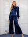 Blau 1930er Satin Bischofsärmel Jumpsuit