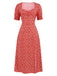 Rot 1940er Sweetheart-Kragen Blumen Schlitz Kleid