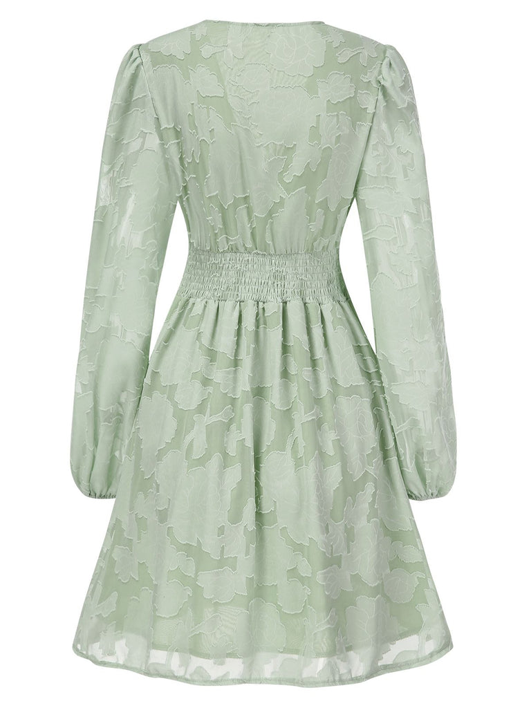 1960er Jaquard Blumen Tief V-Ausschnitt Skater Kleid