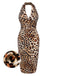 Braun 1960er Halter V-Ausschnitt Leopard Kleid
