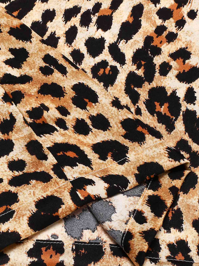 Braun 1960er Halter V-Ausschnitt Leopard Kleid