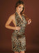 Braun 1960er Halter V-Ausschnitt Leopard Kleid