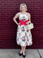Multicolor 1950er Zurück-Bogen Antike Blumen Kleid