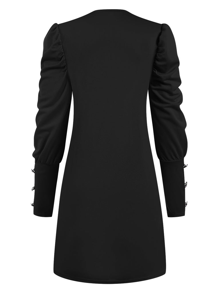 1940er Solide Plissiertes Gigot Sleeves Kleid