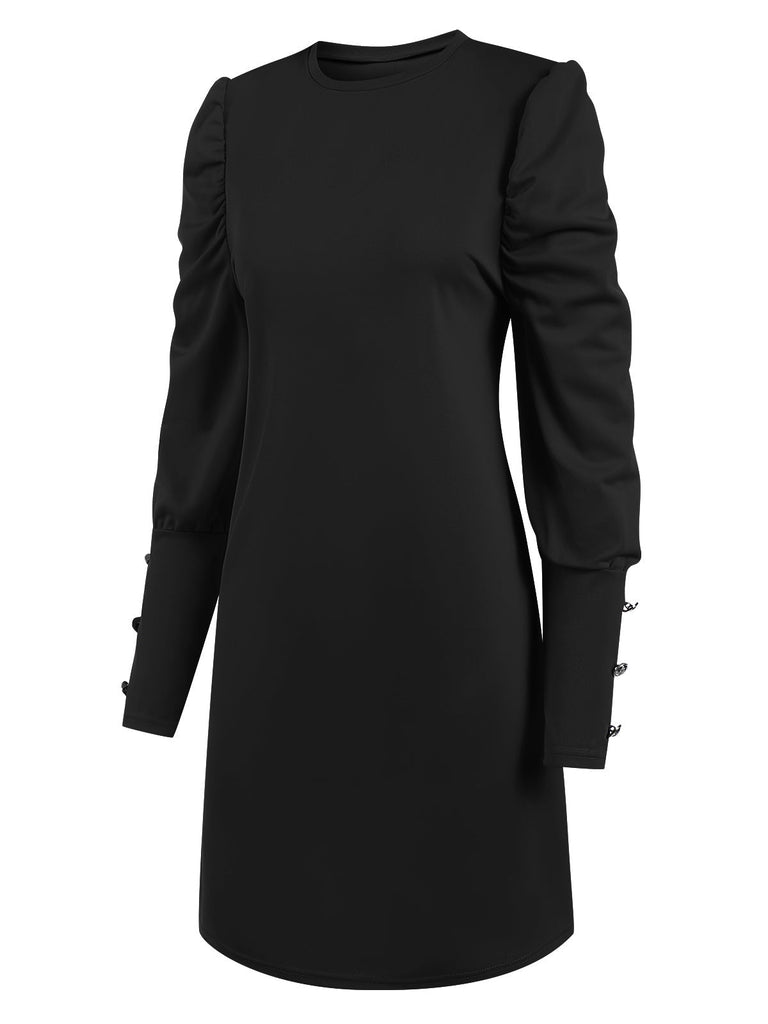 1940er Solide Plissiertes Gigot Sleeves Kleid