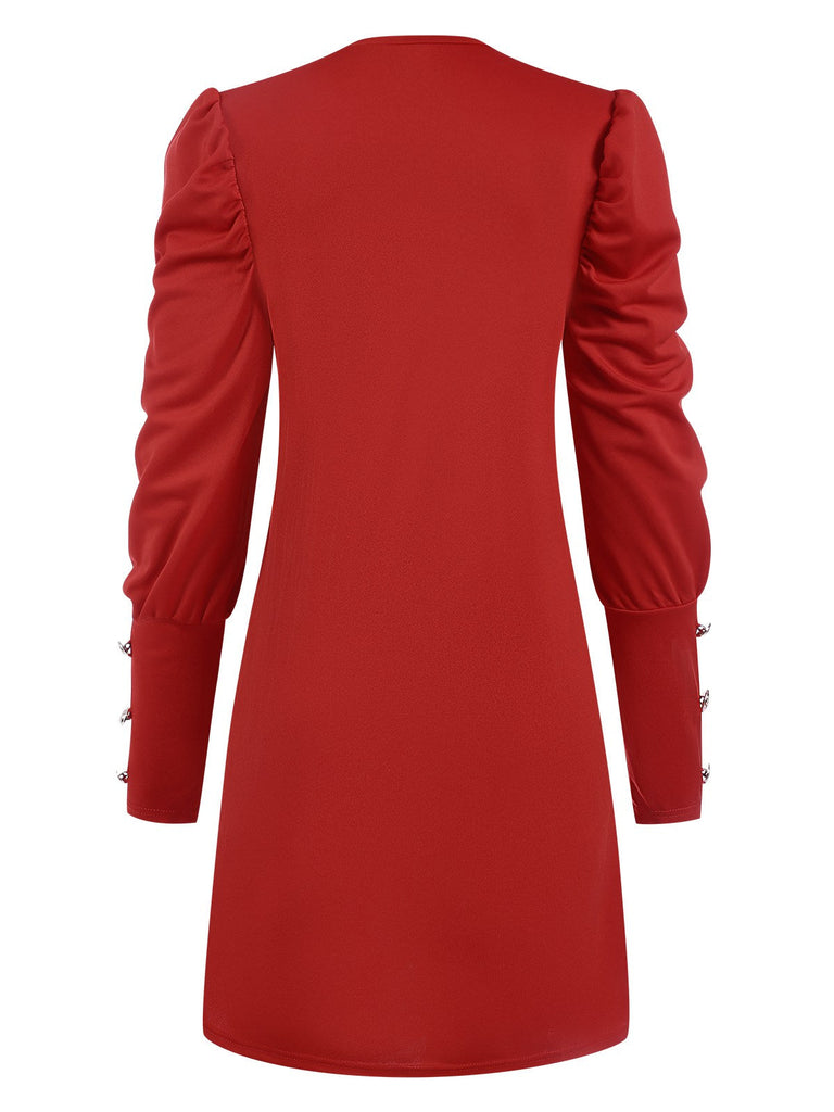 1940er Solide Plissiertes Gigot Sleeves Kleid